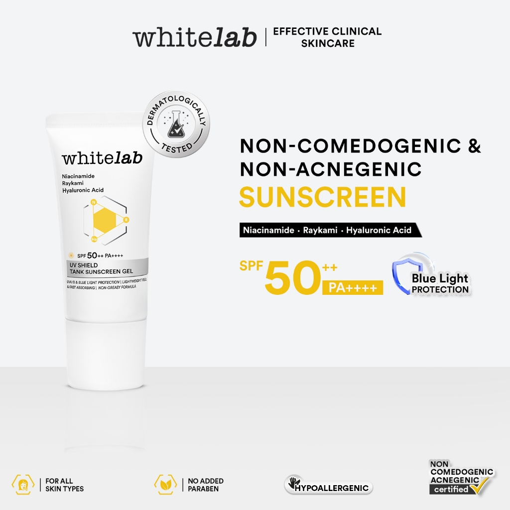 Whitelab SPF 50 PA+++ UV Shield Tank Sunscreen Gel | Sunscreen Gel Whitelab | Pelembab Wajah Whitela