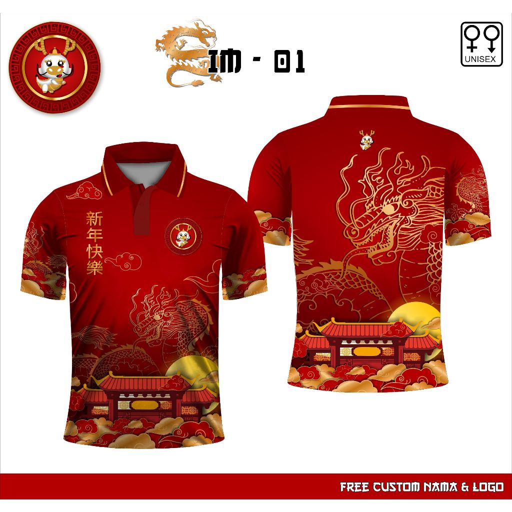 Baju polo sincia imlek kaos jersey imlek shio naga tahun baru china 2024
