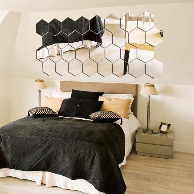 COD HEXAGONAL Hiasan dinding acrylic HEXAGONAL impor mirror wall stiker  Cermin Hexagonal BESAR Deko
