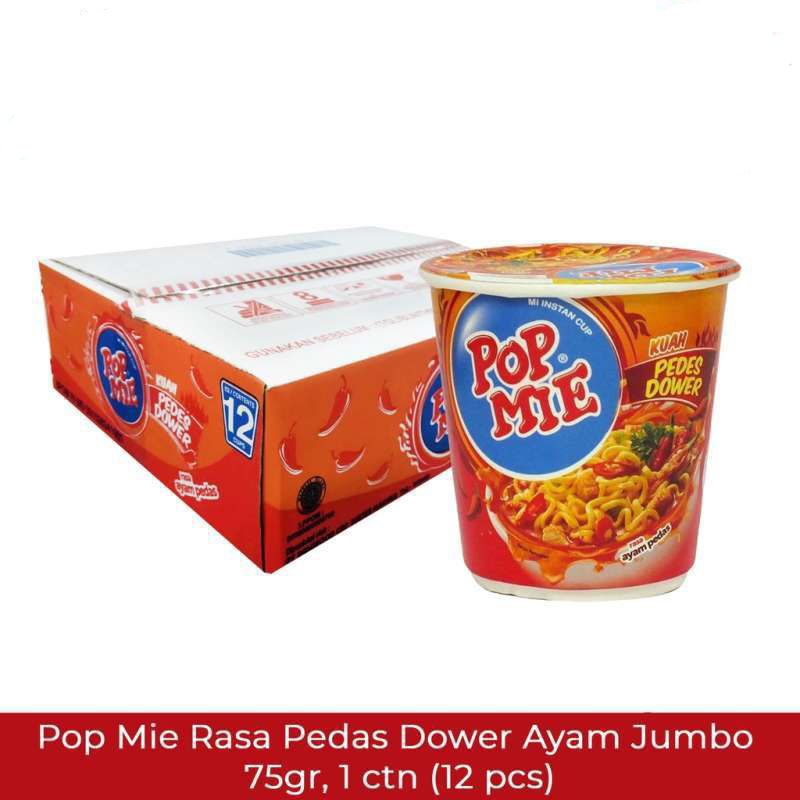 

POP MIE KUAH PEDES DOWER RASA AYAM PEDAS 75 GR 1 DUS 12 PCS