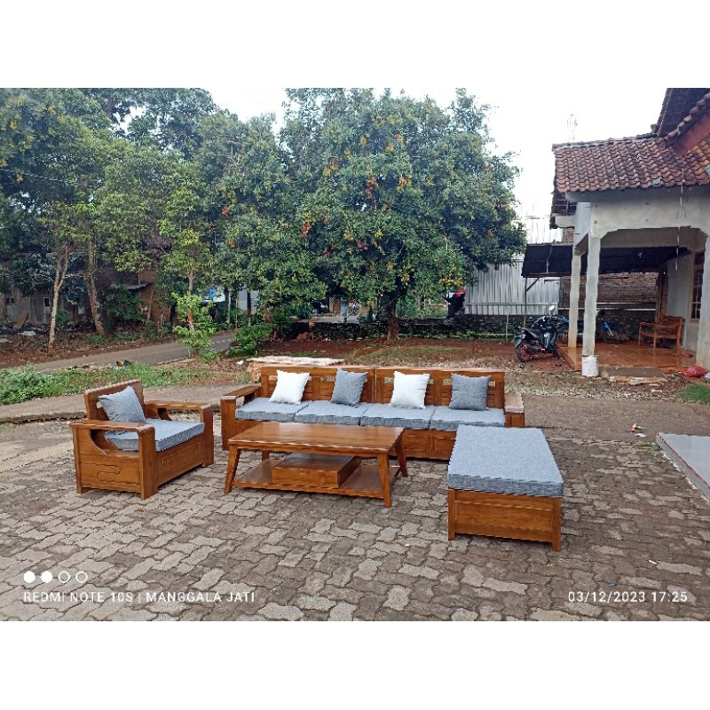 KURSI TAMU SUDUT JATI CUSTOM + BUSA