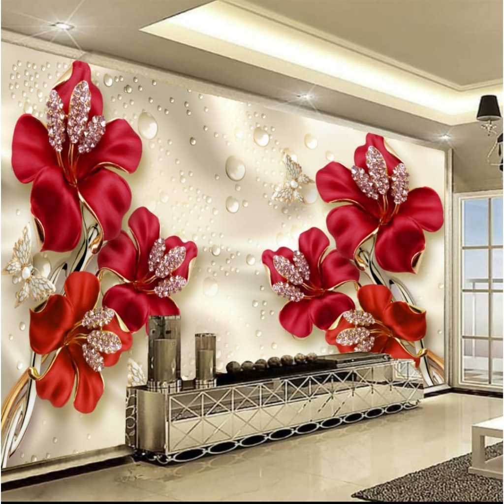 TERLENGKAP Wallpaper Bunga Besar 3D Custom Motif Bunga Visual Timbul - wallpaper bunga merah besar
