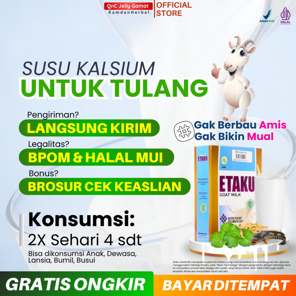 

Susu Kalsium Untuk Patah Tulang Pengapuran Pengeroposan Retak Anak Dewasa Remaja Lansia Manula Etaku Goat Milk Susu Kambing Etawa Bubuk Asli 200gr