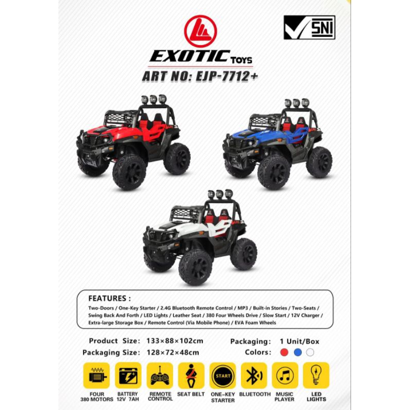 Mobil Aki EXOTIC JEEP EJP 7712+ Ban Karet Mainan Anak Mobil Remot