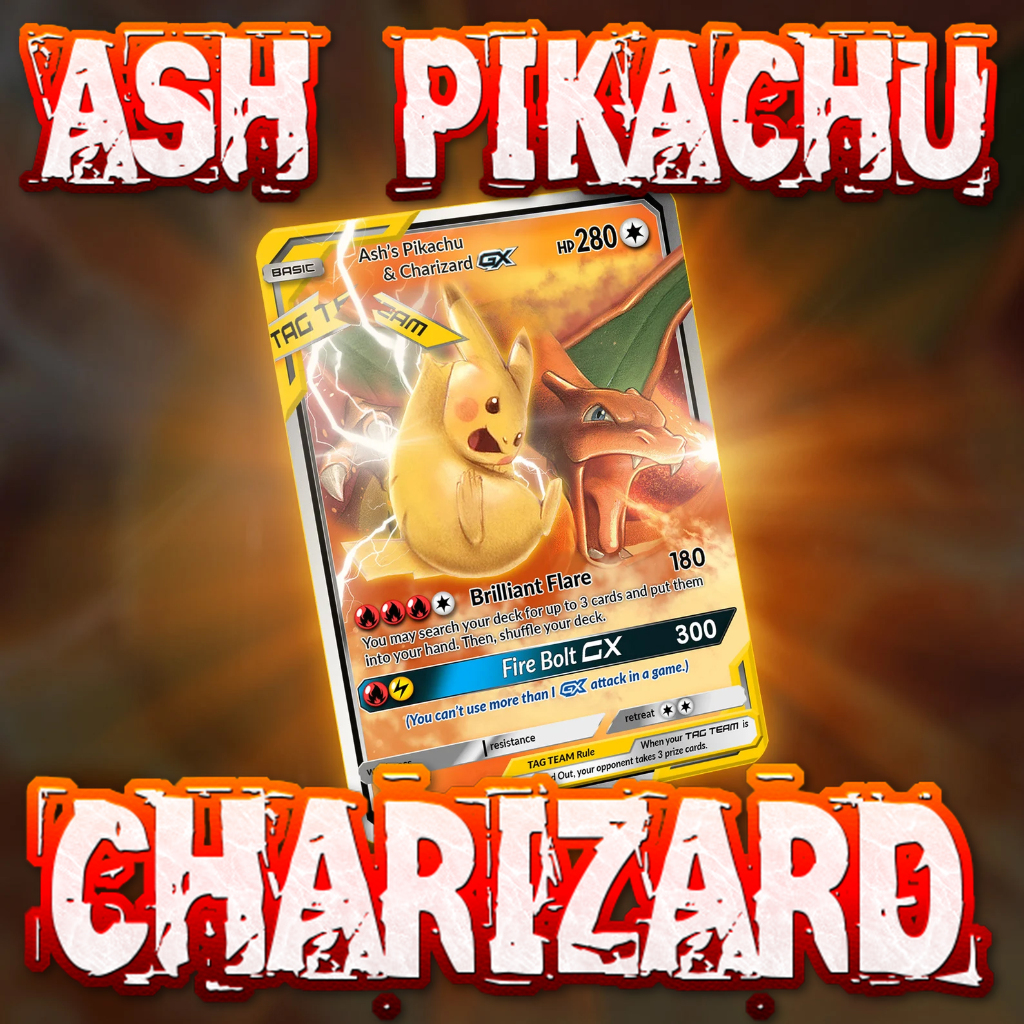 KARTU POKEMON TCG HOLOGRAM SPECIAL (TAG TEAM) - ASH'S PIKACHU CHARIZARD