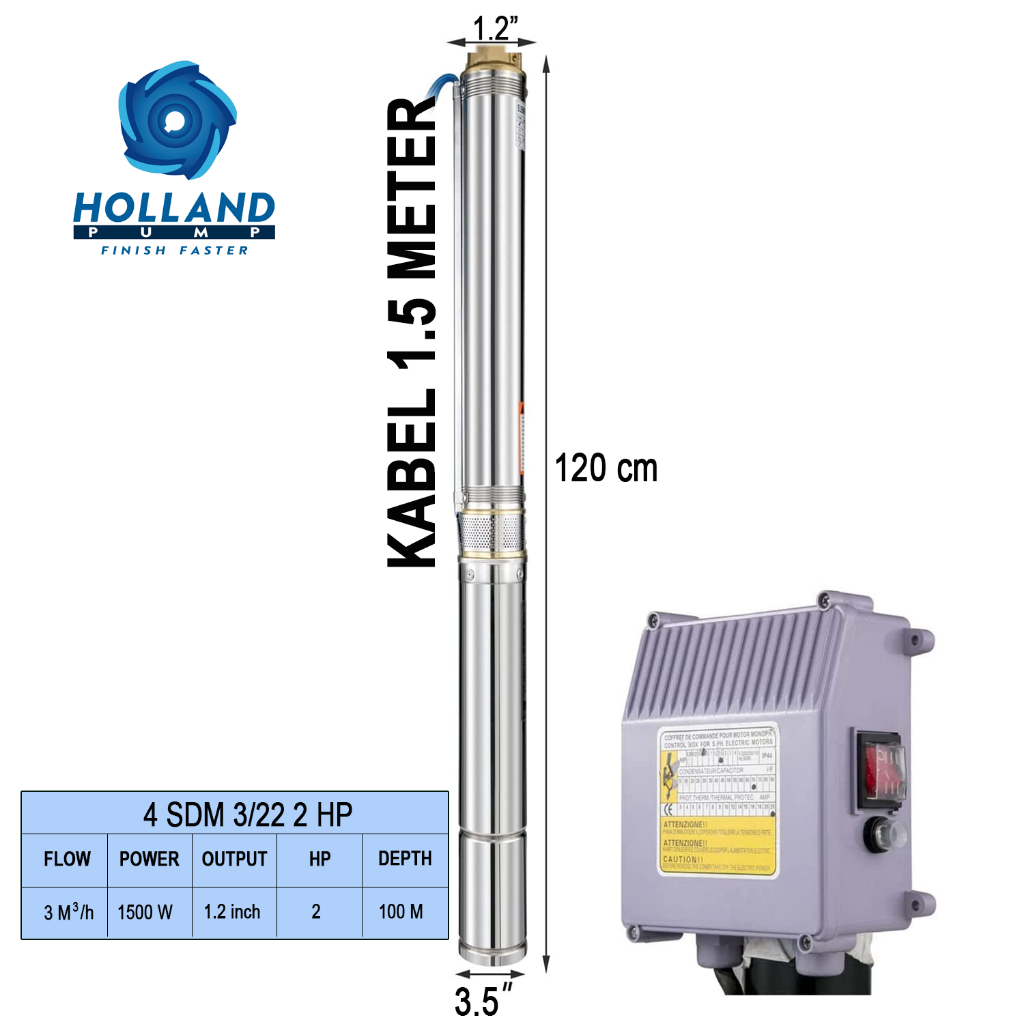 Pompa Submersible Hollad Pump Pompa Sibel Sumur Dalam Type 4SDM 3/22 2 HP kedalaman 100meter