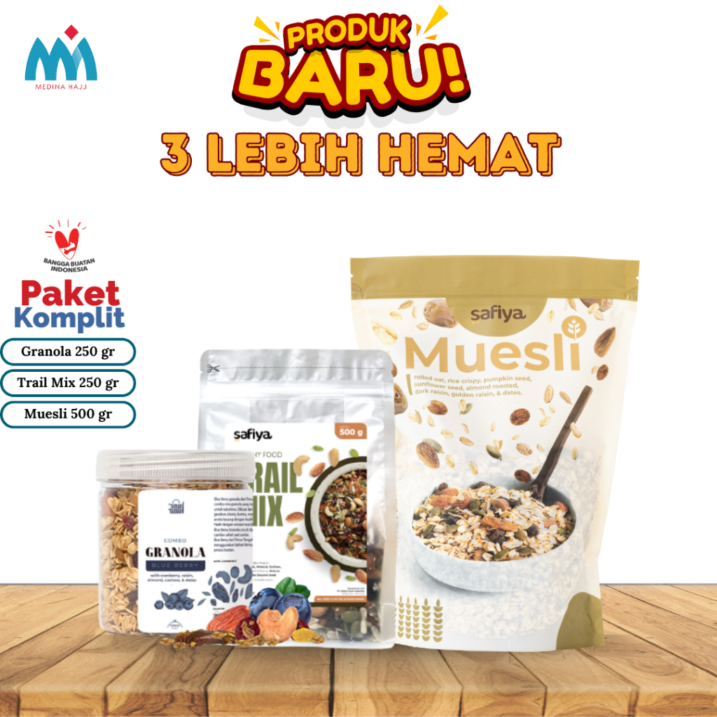 

[Paket Komplit Healthy] Muesli Safiya 500gr + Trail Mix Safiya 250gr + Granola 250gr