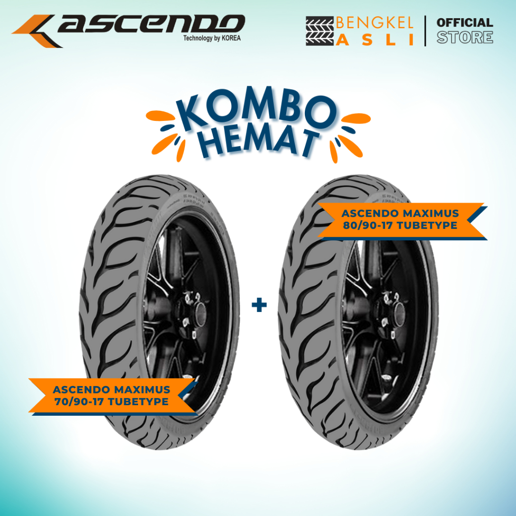 (KOMBO HEMAT 2 BAN TUBETYPE) Ban Motor ASCENDO MAXIMUS Ring 17 70/90-17 + Ban Motor ASCENDO MAXIMUS 