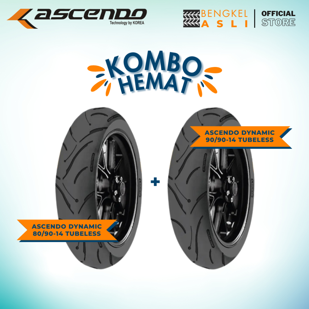 (KOMBO HEMAT 2 BAN TUBELESS) Ban Motor ASCENDO DYNAMIC Ring 14 80/90-14 + Ban Motor ASCENDO DYNAMIC 
