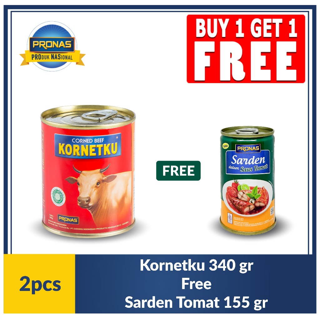 CO Kornetku Kornet Sapi 340 gr Free Sarden Tomat 155 gr