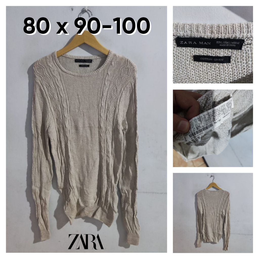 Sweater Rajut ZARA MAN Coklat Muda Size L Pria Wanita Atasan Knit Outer Unisex