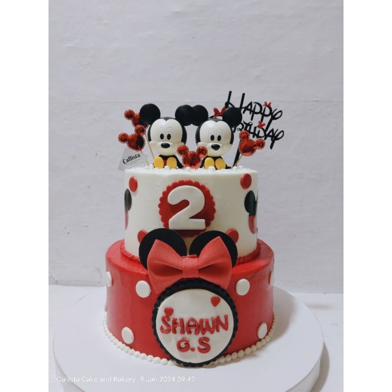 Kue Ultah 2 tier Mickey Minnie Mouse / Kue 2 Tingkat Karakter / Kue Ulang Tahun Enak