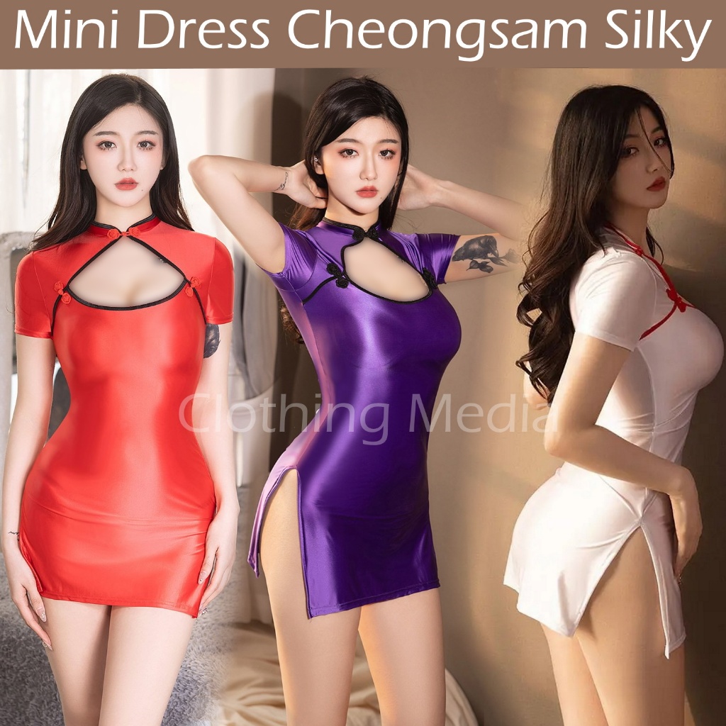 Kostum Lingerie Cheongsam Qipao Tipis Transparan Chinese Retro Chemise