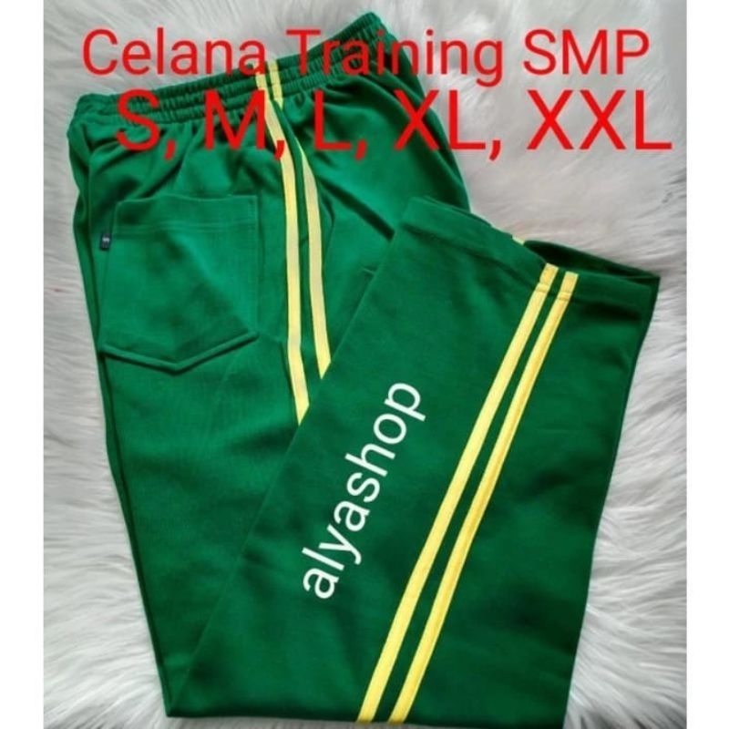 Celana Training SMP Hijau List Kuning - Celana Training