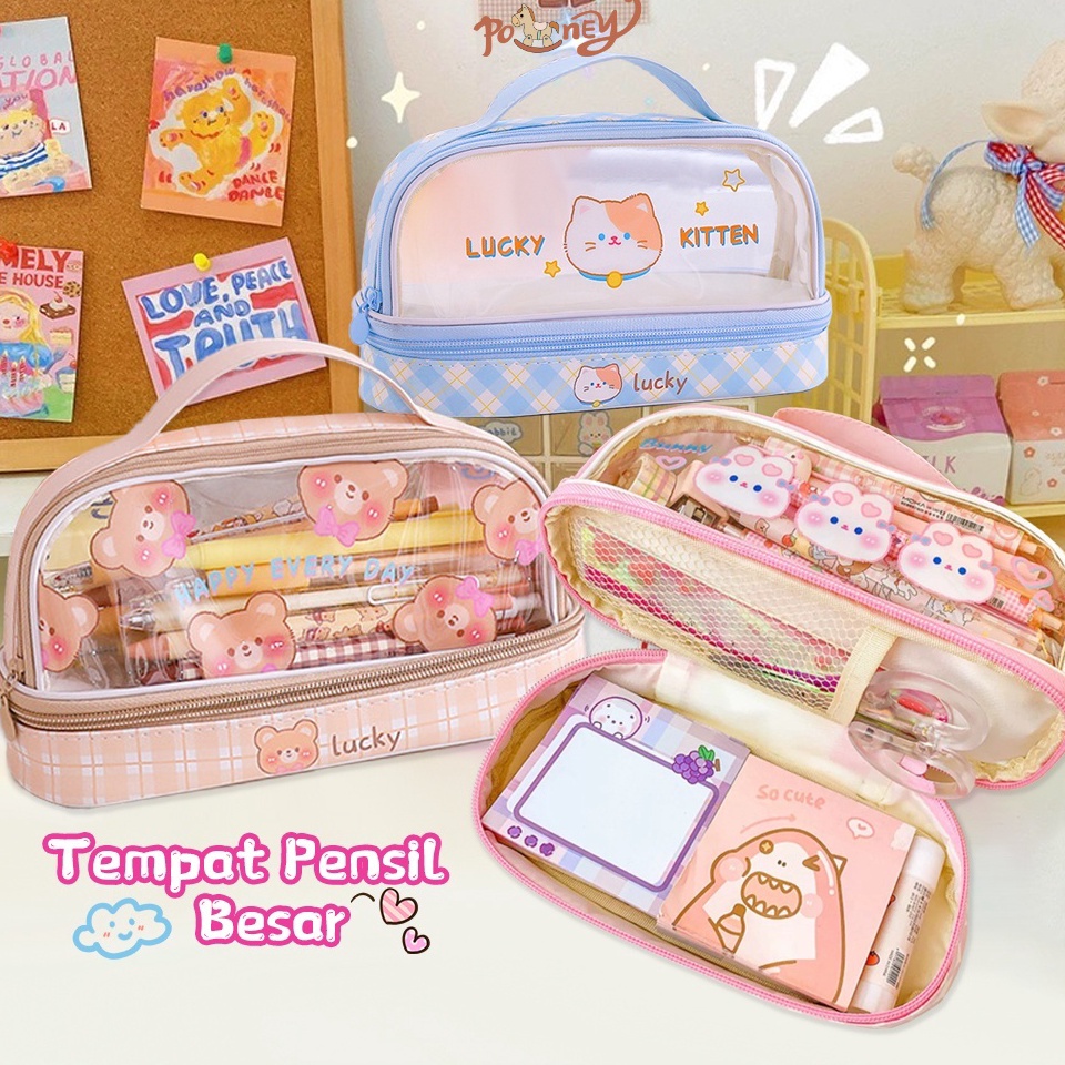 

FREE ONGKIR Poney Tempat pensil anak besar pen case karakter Kotak pensil transparan