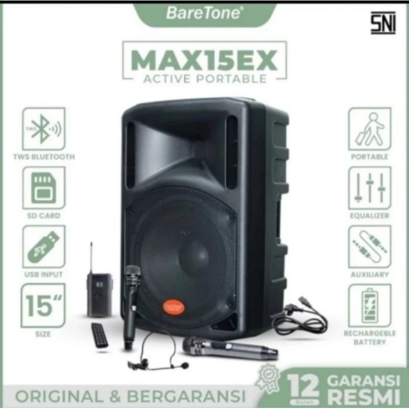 Speaker portable bluettooth Baretone Max 15EX original 15 inch aktif