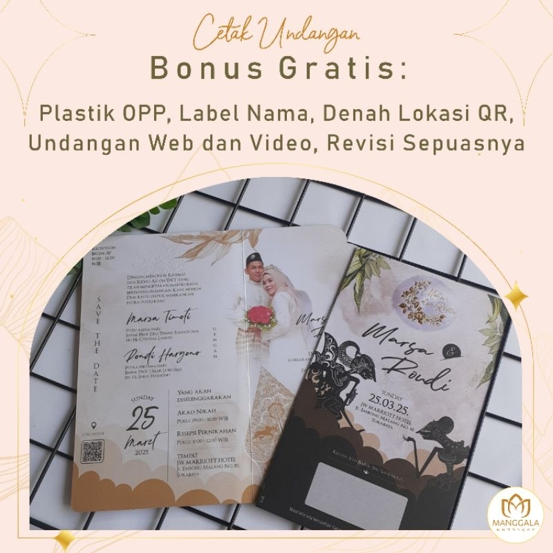 MU02 Cetak Undangan Pernikahan Premium Foil Embos Emas Gold Portrait Lebar 3D Cutting Motif Softcove