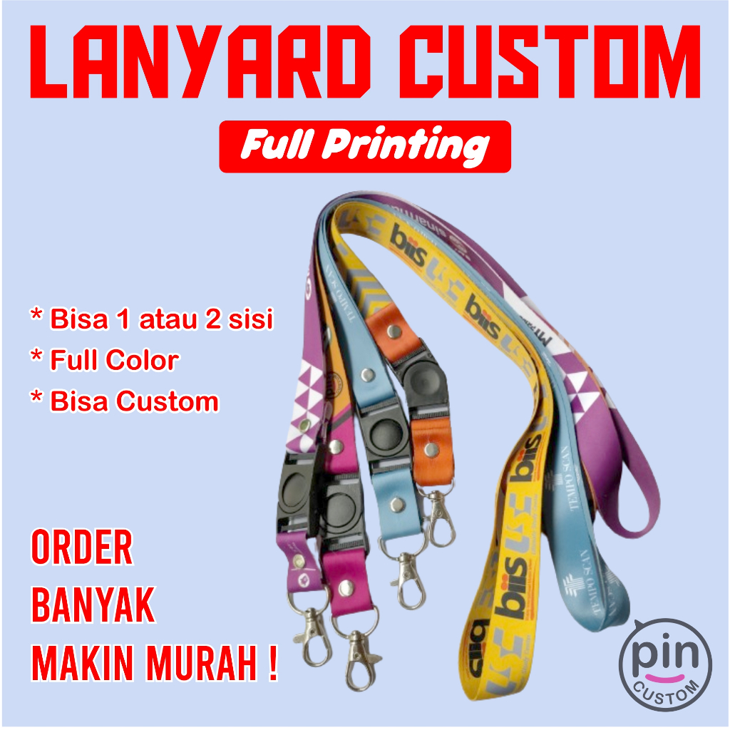 

Custom Cetak Tali Lanyard Full Color Print Sublim Digital Printing Karyawan Seminar Pegawai BUMN