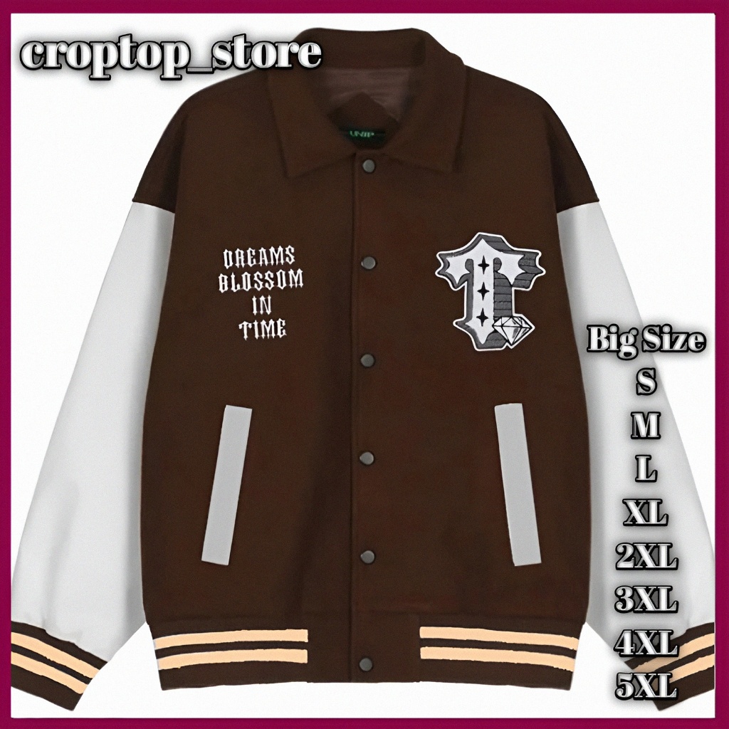 BIGSIZE VARSITY WANITA JUMBO LEHER KERAH 2XL 3XL 4XL 5XL 6XL JACKET BASEBALL OVERSIZE LONG  SLEEVE K