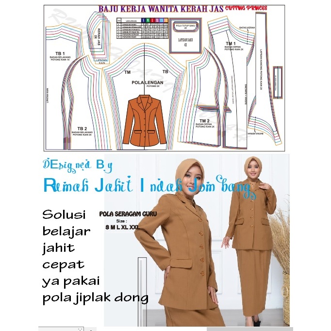 POLA BAJU KERJA WANITA POLA JAHIT BAJU PNS POLA JIPLAK S-3XL