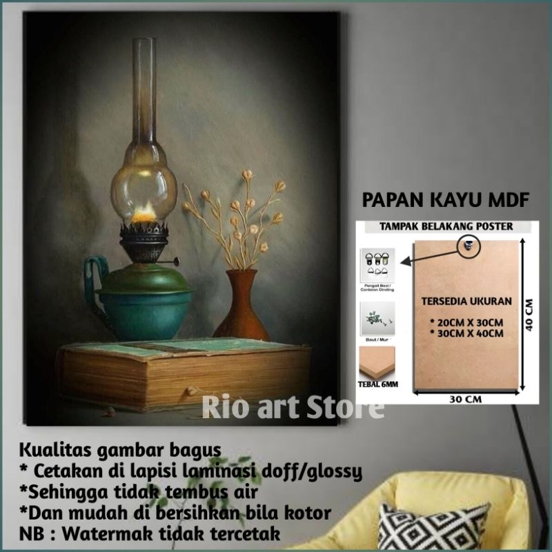 Hiasan dinding poster lampu jadul antik untuk walldekor atau dekorasi dinding