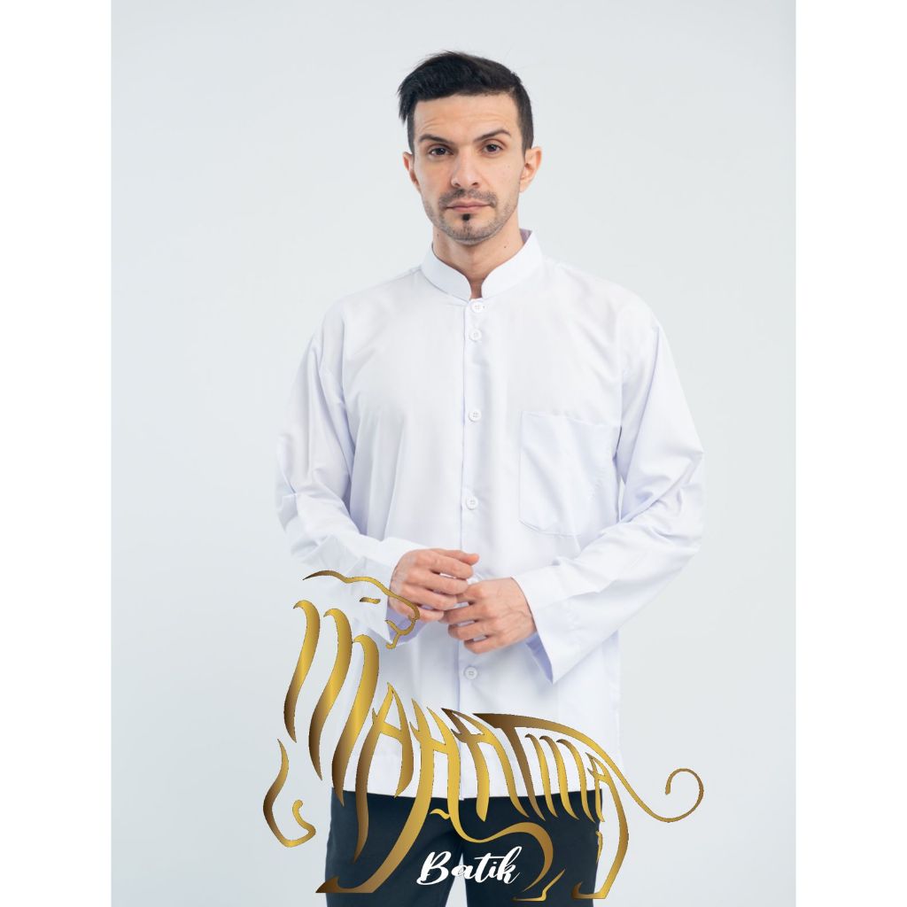 Baju Lebaran Baju Koko Pria Lengan Panjang Putih
