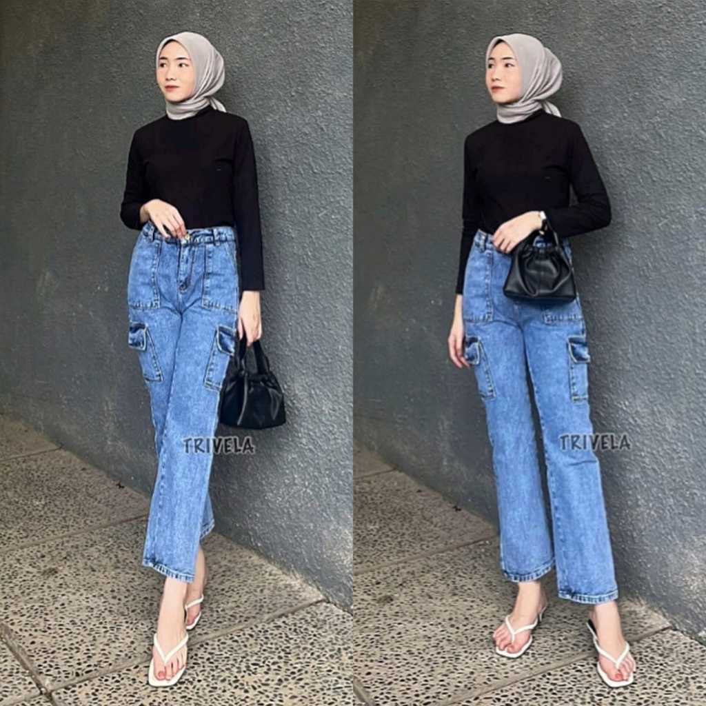 Baggypant Cargo/Begipent cargo resleting Bahan Jeans twil Baggy Jeans Cargo Wanita Celana Baggy Carg