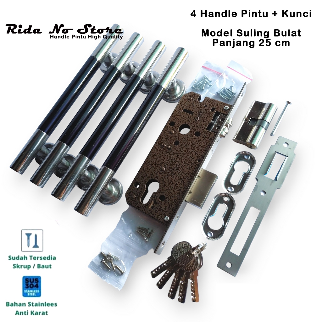 Handle Pintu Rumah Minimalis isi 4 Gagang Pintu 25 cm set Kunci Pintu Rumah