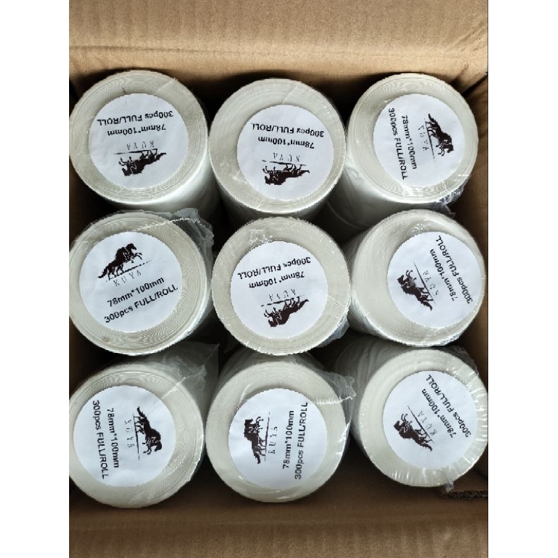 

HJK 18 ROLL / 36 ROLL (1DUS) LEBEL BERCODE THERMAL 78X100MM 1ROLL 300PCS / THERMAL 80X100 GROSIR