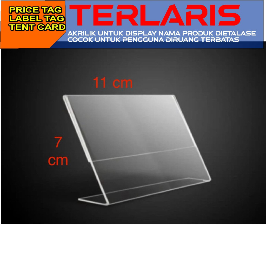 

PAPAN / STAND KARTU NAMA / KARTU BISNIS NAME TAG AKRILIK MEJA KANTOR PRICE TAG UKURAN 7X11CM