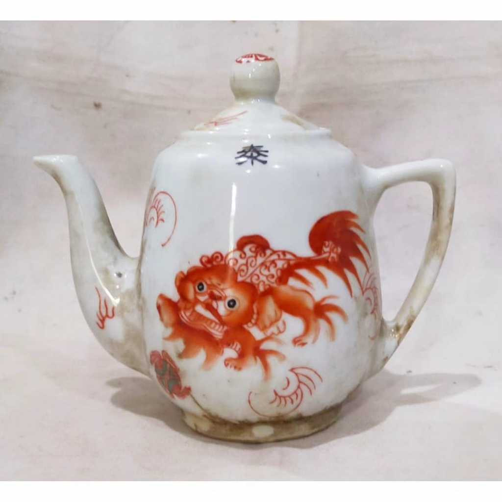 teko keramik kilin merah cina antik vintage