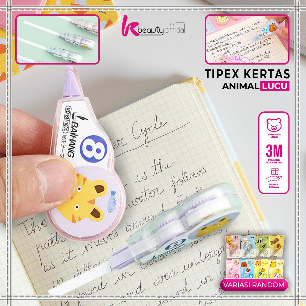 

KB-A75 Correction Tape Students Tipex Kertas Perlengkapan Sekolah Karakter Hewan Lucu / Tipex Roll Pita Koreksi Serbaguna / Tipe-X Kertas Mini Karakter Import