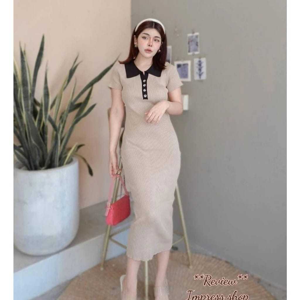 Longdress Polo Kancing Rajut/Pressbody Polo Rajut/
