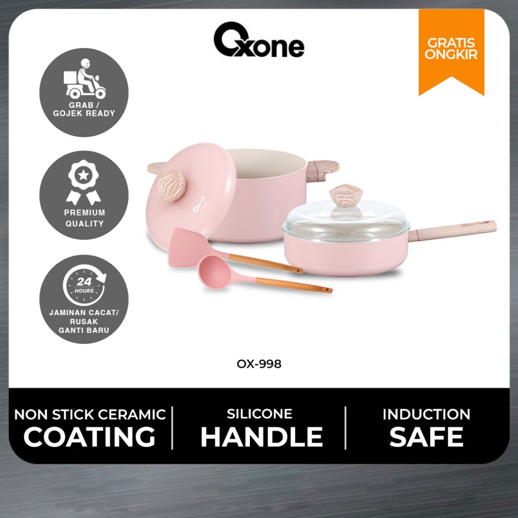 Oxone OX998 Dome Ceramic Cookware Set 2 Ceramic + 2 Spatula