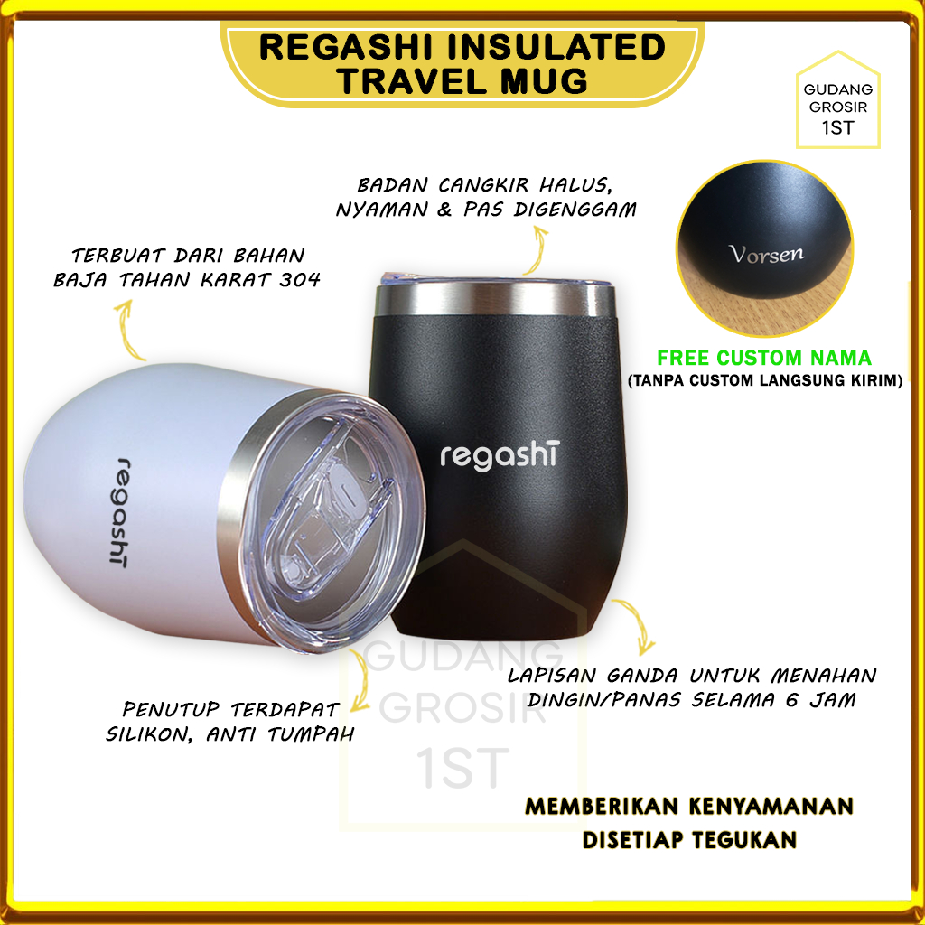 [ Custom Nama ] Insulated Travel Mug Coffee Travel Cup Eggshell Coffee Mug Tumbler Gelas Stainless