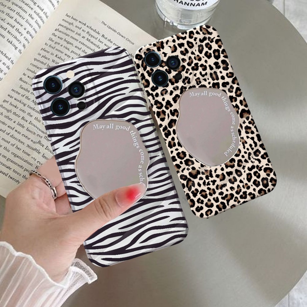 #M26 Wrinkle Mirror Casing Softcase leopard Iphone X/XR/11/12/13/14/11PRO/12PRO/13PRO/14PRO/11PROMAX