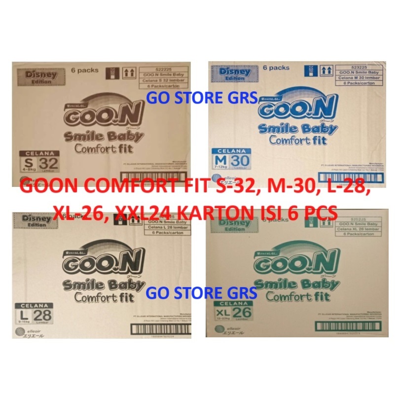 [ KARTON ] Goon Smile Baby Comfort Fit  ( S32 , M30 , L28 , XL26 , XXL24 ) Pants Karton  Isi 6 Bag  