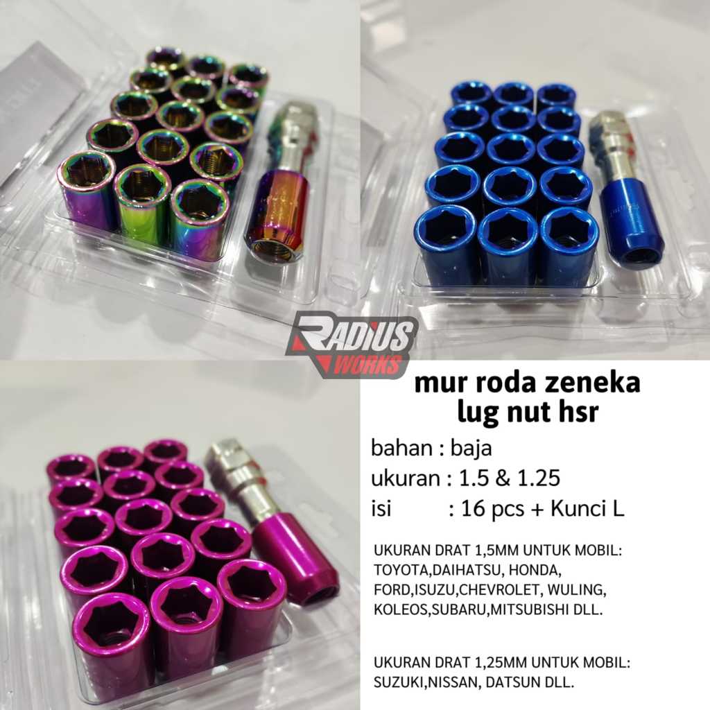 Mur Roda L Racing HSR BLACK Baut 12x1.25/12x1.5 Model Seneca zeneka Besi WARNA RAINBOW/BLUE & PURPLE