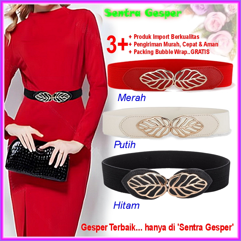 Gesper Sabuk Belt Ikat Pinggang Wanita dress Korea Karet Pingang Elastis Cewek Kekinian Merah Hitam 