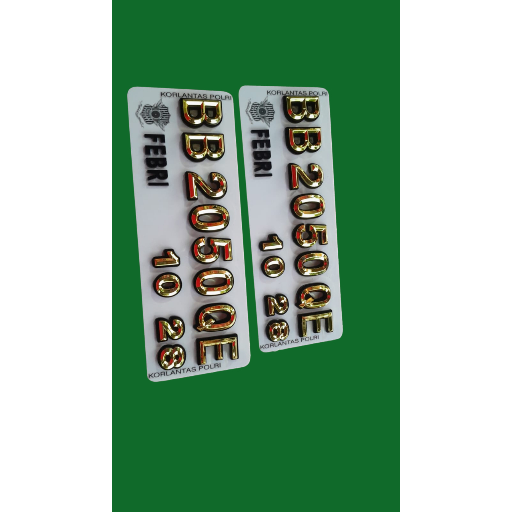 Plat Putih Nomor Motor Timbul Lancip Gold list hitam