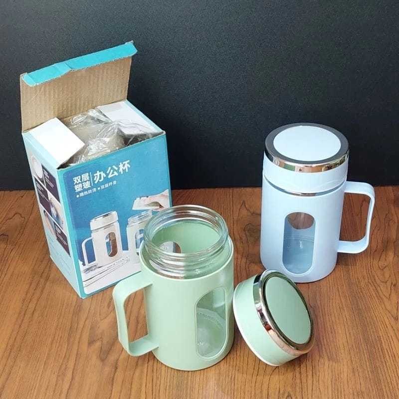 Queen MUG KACA / GELAS KACA WARNA CANGKIR TUTUP 500 ML + DUS