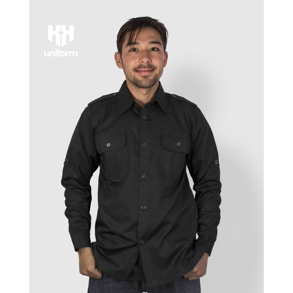 KEMEJA POLOS/ baju dinas lapangan/ outdoor/ PDL/ PDH formal panjang warna hitam/ black  - kk uniform