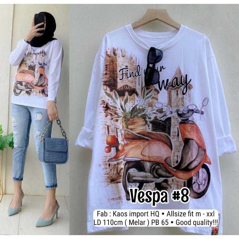 WS atasan wanita tunik Vespa jaman dulu/Kaos fit to XL jumbo/Top Blouse kaos wanita jumbo lengan pan