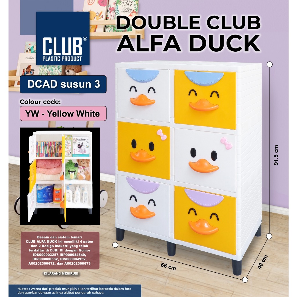 Double Alfa Duck Susun 3 - Lemari Anak Bebek - Lemari Club Plastik - Lemari Club - Lemari Baju Susun