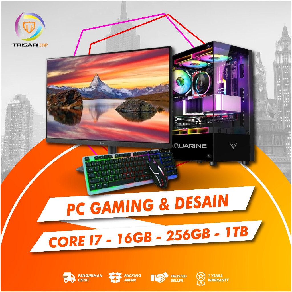 PC RAKITAN GAMING LIVE STREAMING INTEL I7 4790|RAM 16 GB|VGA GTX 1650 4 GB|SSD 256GB| LED 24 INCH EDITING DESAIN