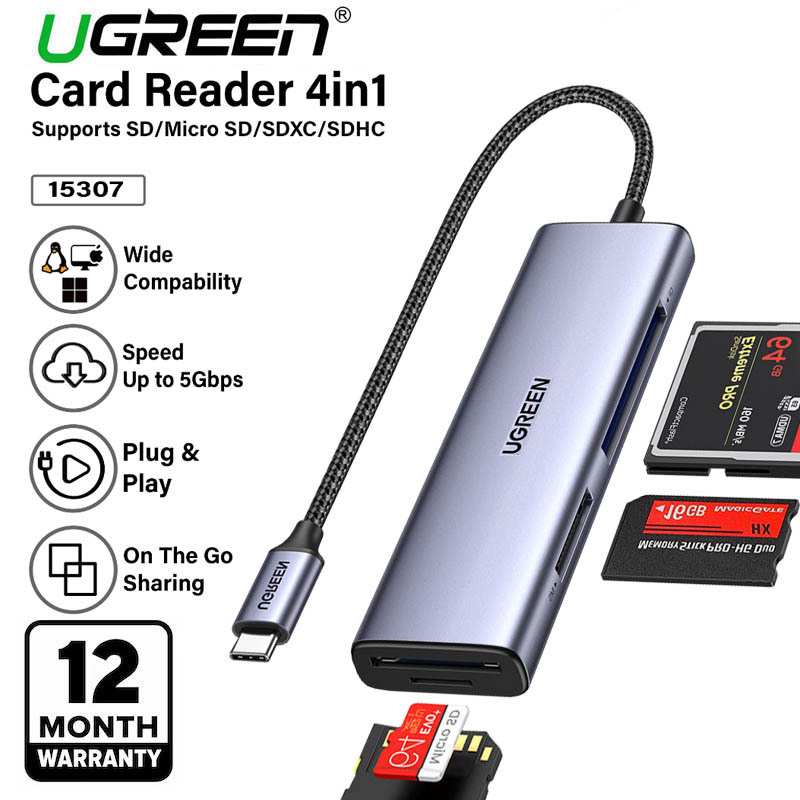 Ugreen 15307 4 in 1 Type-C to Card Reader Adapter - Micro SD CF MS Ori OTG Phone PC Laptop Mac Andro