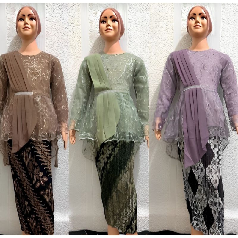 Setelan Kebaya Modern Baju Kebaya Kondangan Anak Perempuan 12tahun Kebaya Pita Aurora Selendang Mix 