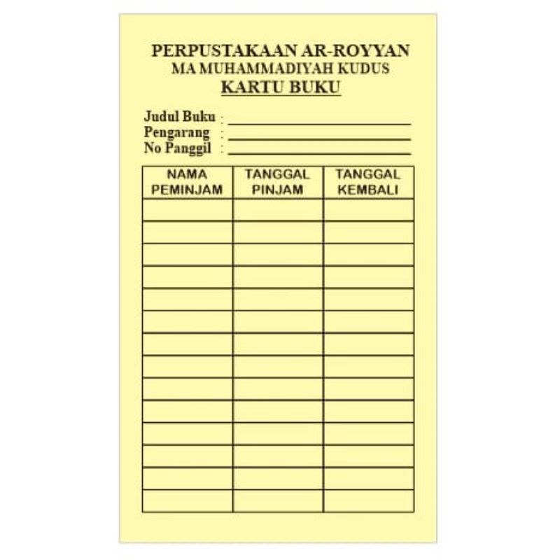 

Kartu Perpustakaan - Kartu Peminjaman Buku Cetak Bolak Balik