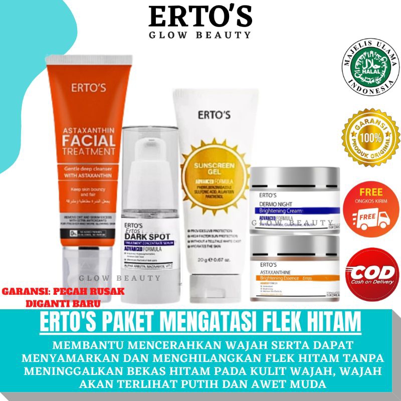 ERTOS SKINCARE ORIGINAL PAKET FLEK HITAM  WHITENING DAN KULIT KUSAM BPOM - FACIA TREATMENT ASTAXANTH