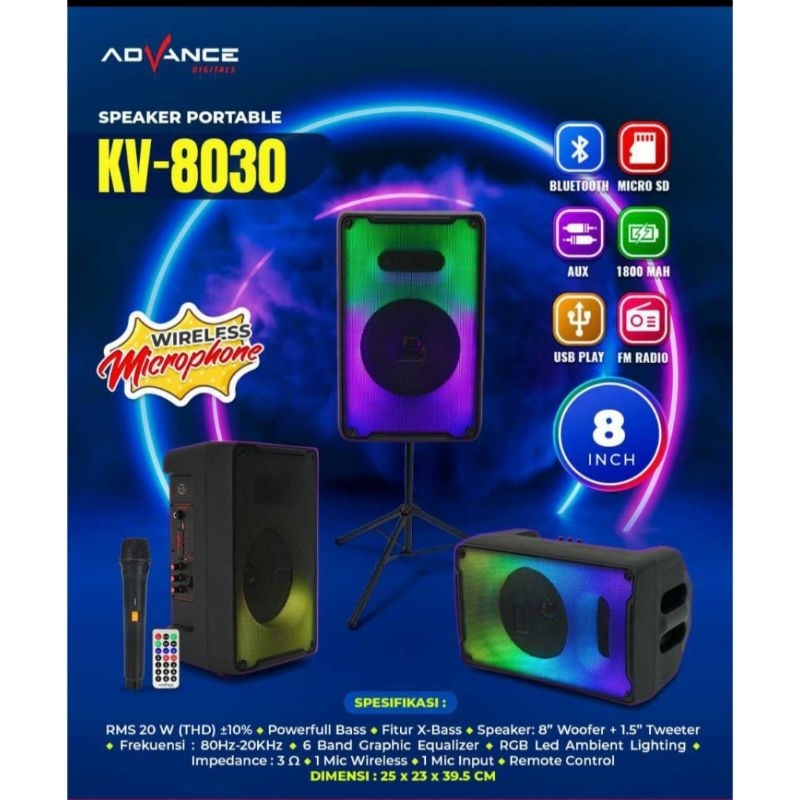 ADVANCE PORTABLE SPEAKER BLUETOOTH KV-8030 BONUS 1 MIC